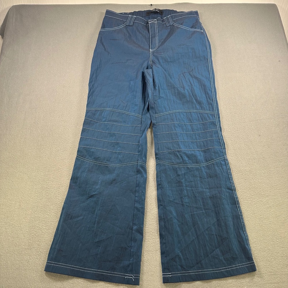 Silence + Noise Blue Iridescent Contrast Stitch Wide Leg Pants Size 12 UK 16